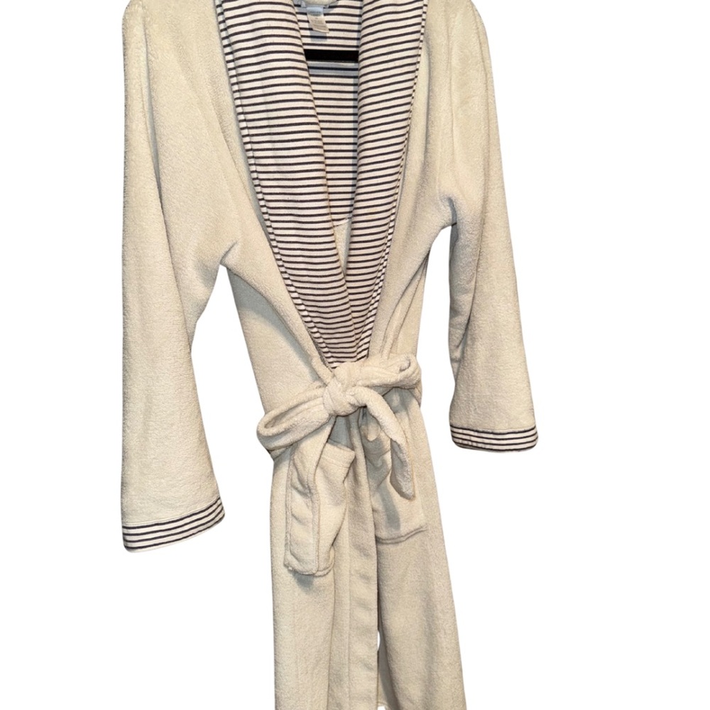Claudel Striped Shawl Collar Robe | Soft Terrycloth Bathrobe | Size Medium